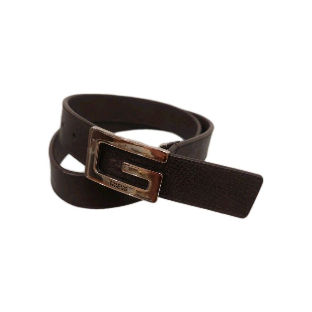 VTG Guess Belt Women's Large Dark Brown Leather Logo G Silver Tone Buckle Sz M